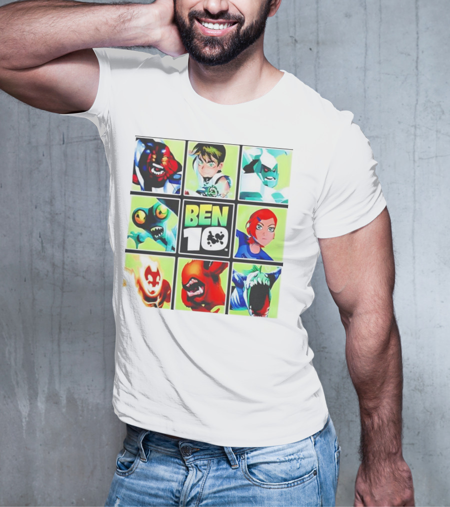 Ben 10 Alien Forms Panels Featuring Iconic Characters And Creatures T-Shirt