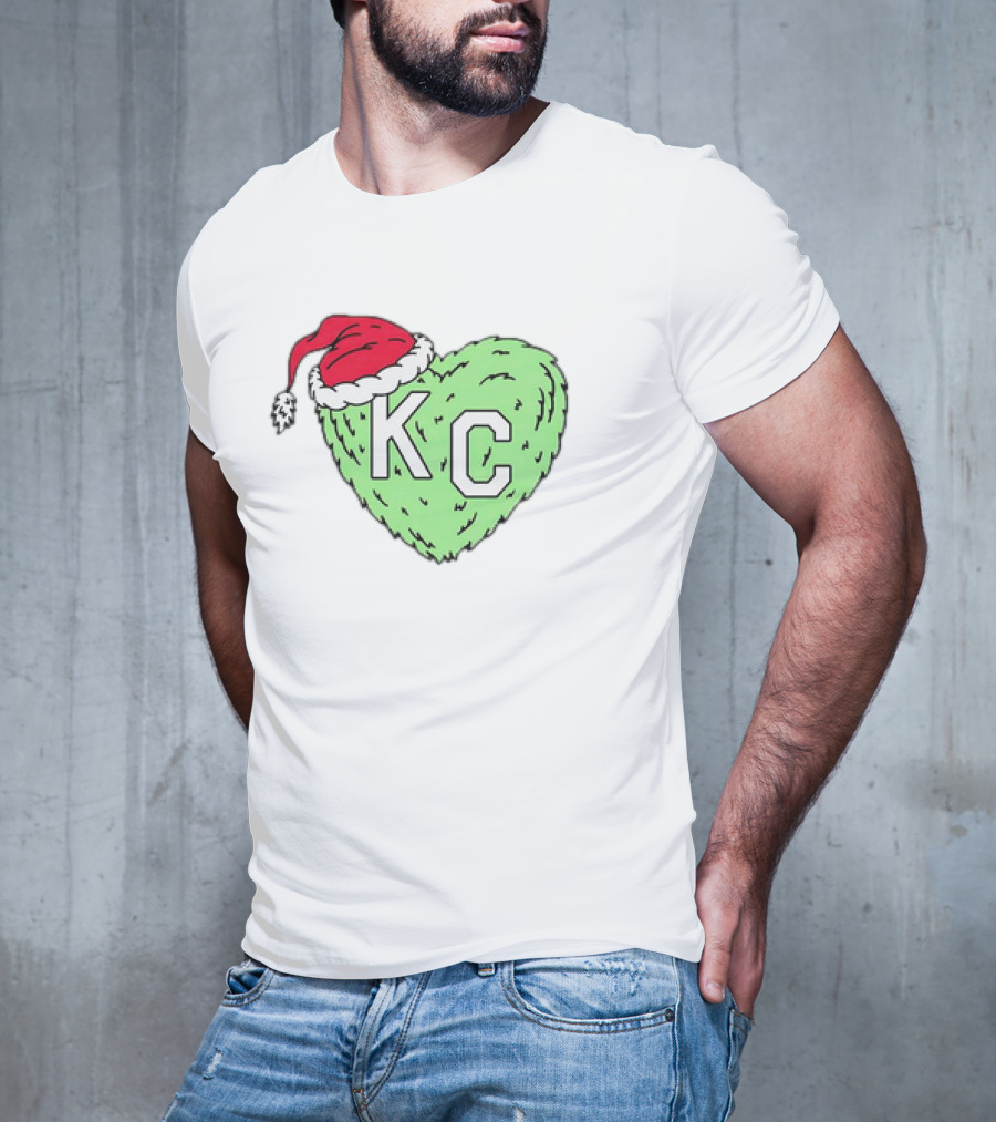 Grinch KC Heart Christmas Santa Hat T-Shirt