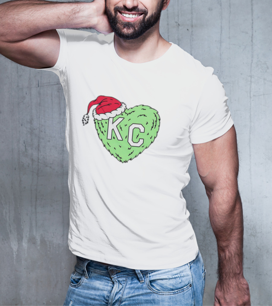 Grinch KC Heart Christmas Santa Hat T-Shirt