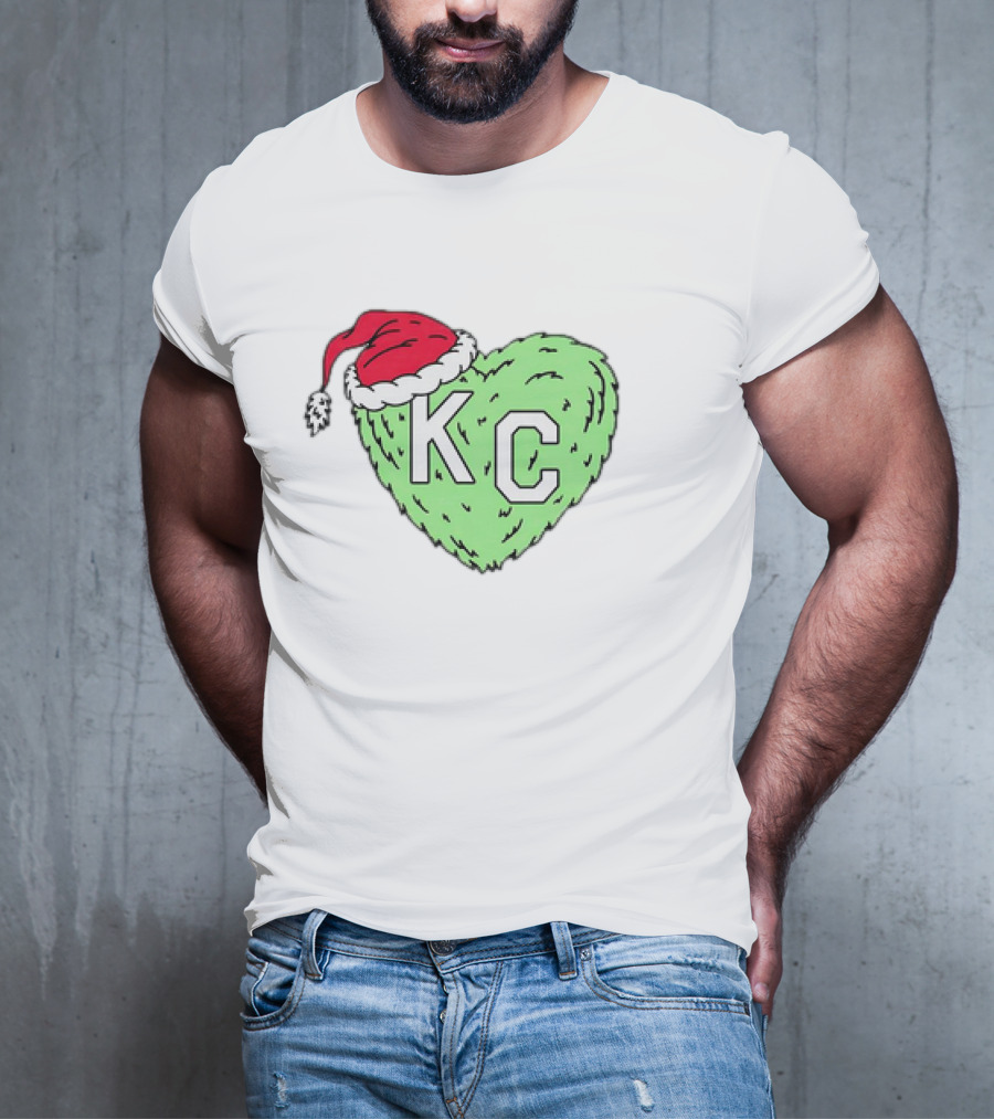 Grinch KC Heart Christmas Santa Hat T-Shirt