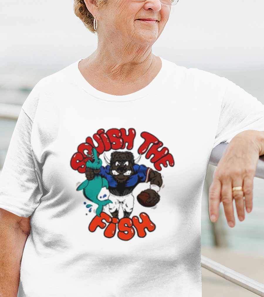 Homage Bills Squish The Fish Football Sports Graphic Cartoon T-Shirt