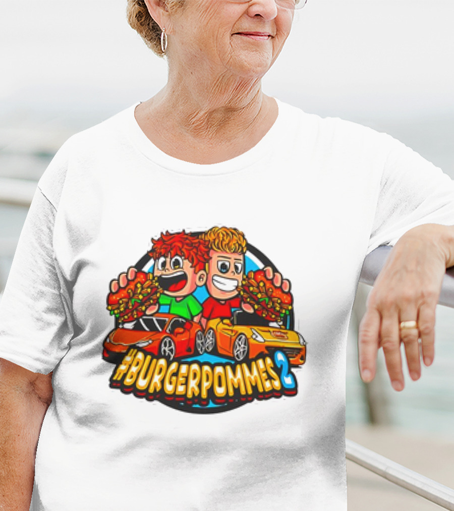 Burgerpommes 2 Cartoon Characters With Super Cars And Burgers T-Shirt