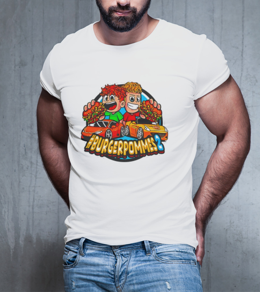 Burgerpommes 2 Cartoon Characters With Super Cars And Burgers T-Shirt