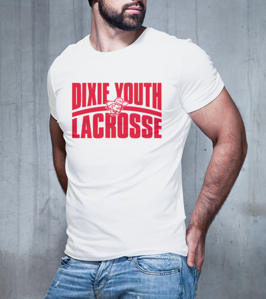 Dixie Youth Lacrosse Red Text Logo With Mascot Character T-Shirt