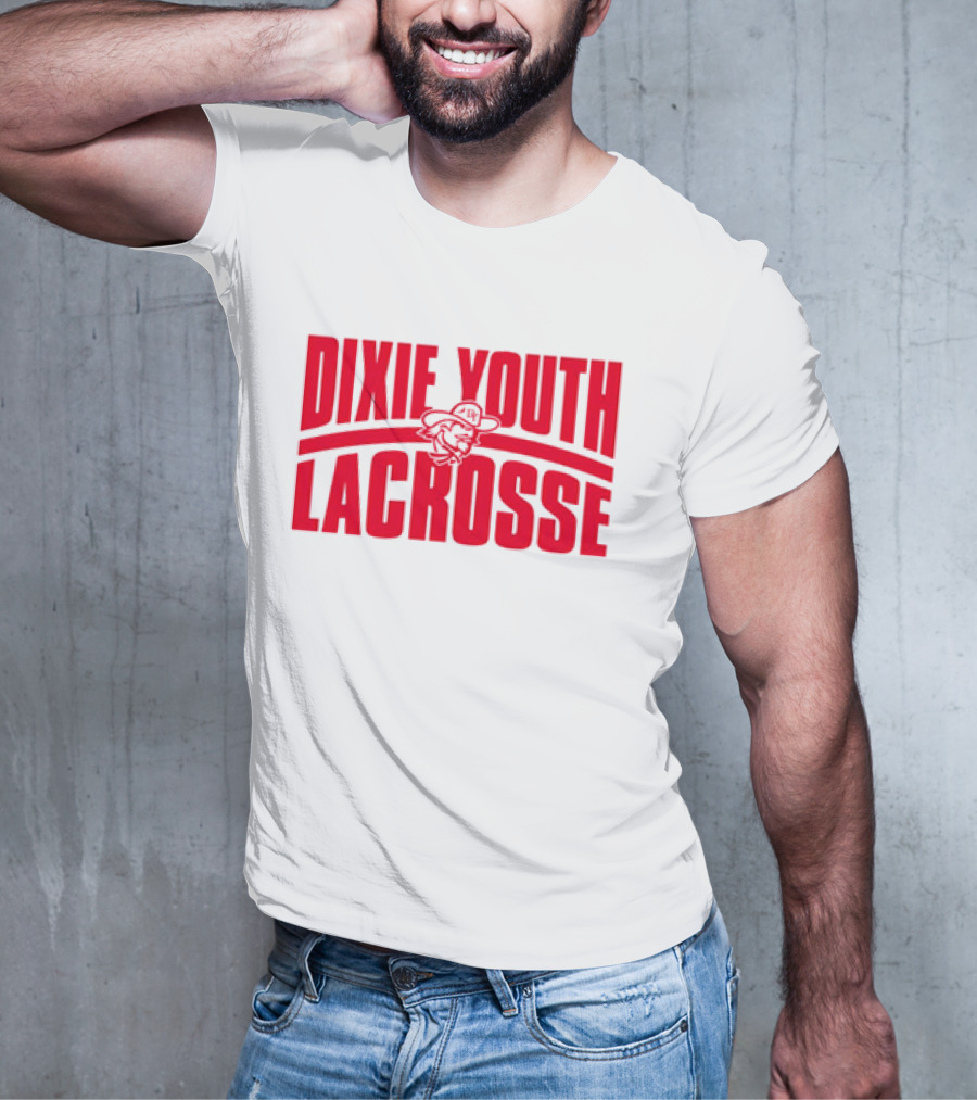 Dixie Youth Lacrosse Red Text Logo With Mascot Character T-Shirt