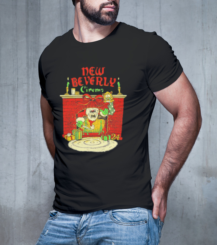 New Beverly Cinema Christmas Horror Santa Fireplace Scene T-Shirt