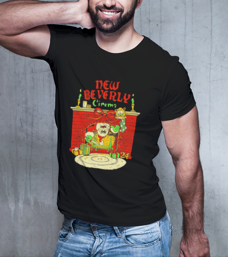 New Beverly Cinema Christmas Horror Santa Fireplace Scene T-Shirt