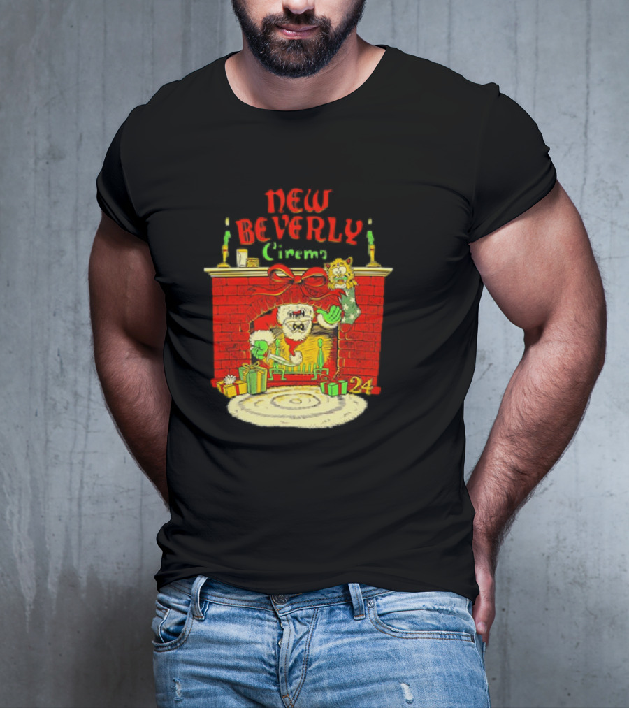 New Beverly Cinema Christmas Horror Santa Fireplace Scene T-Shirt