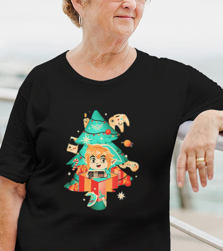 The Legend Of Zelda Link Nostalgic Christmas Tree With Video Game Controllers T-Shirt