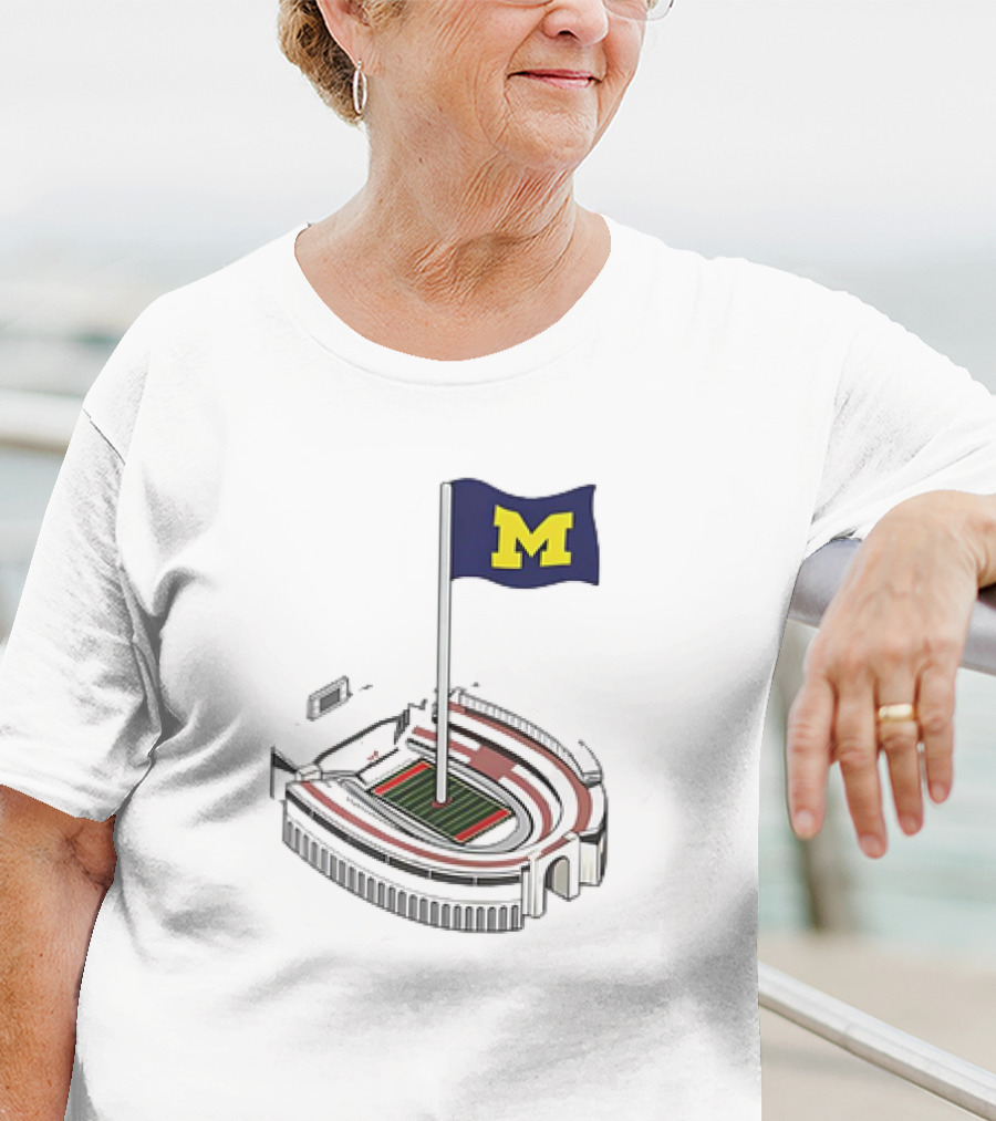 Michigan Wolverines M Flag Over Ohio Stadium The Shoe Iconic Rivalry T-Shirt