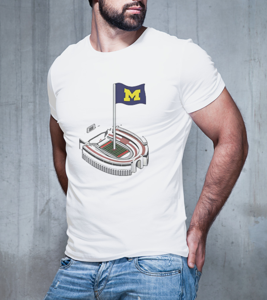 Michigan Wolverines M Flag Over Ohio Stadium The Shoe Iconic Rivalry T-Shirt