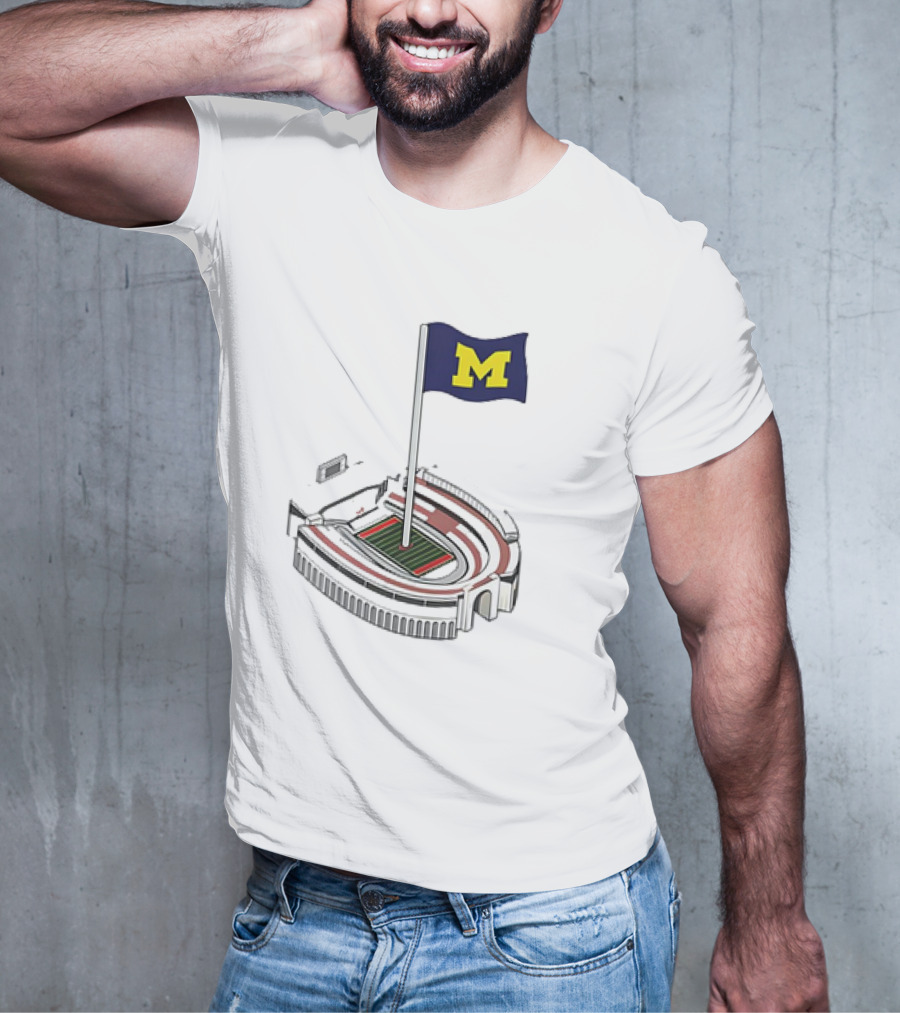 Michigan Wolverines M Flag Over Ohio Stadium The Shoe Iconic Rivalry T-Shirt