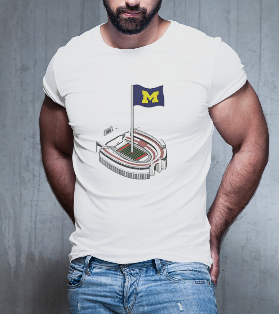 Michigan Wolverines M Flag Over Ohio Stadium The Shoe Iconic Rivalry T-Shirt