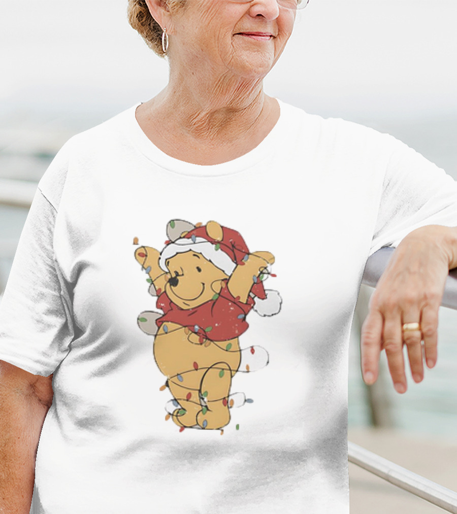 Winnie The Pooh Christmas Lights Santa Hat Holiday T-Shirt