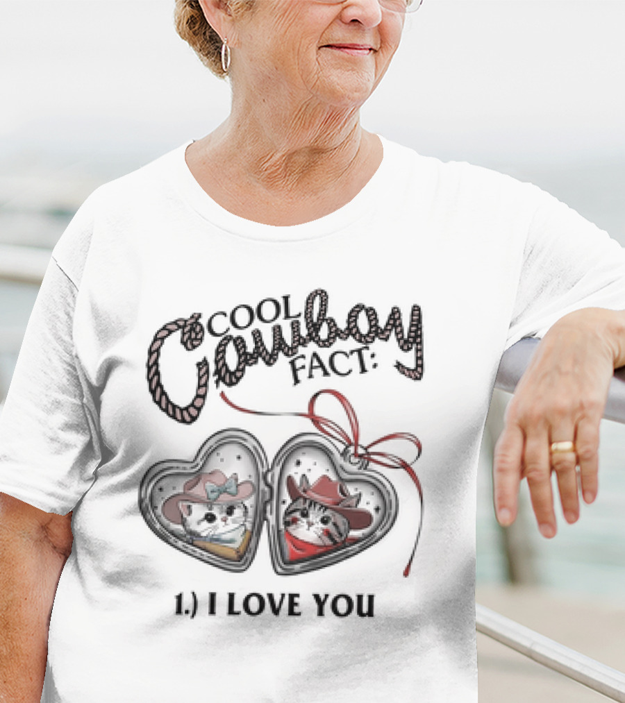 Cool Cowboy Fact I Love You Cat Heart Locket T-Shirt