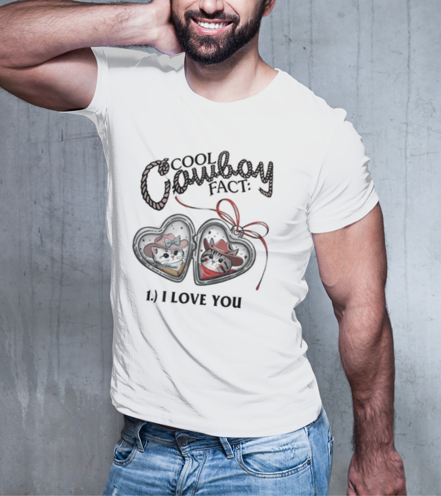 Cool Cowboy Fact I Love You Cat Heart Locket T-Shirt