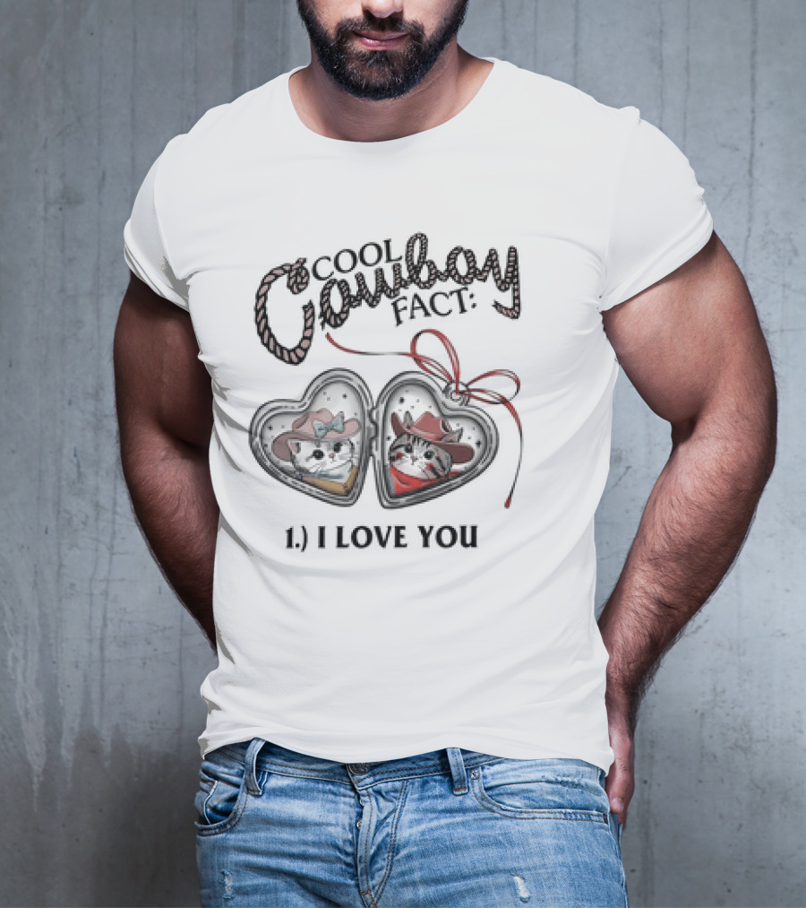 Cool Cowboy Fact I Love You Cat Heart Locket T-Shirt