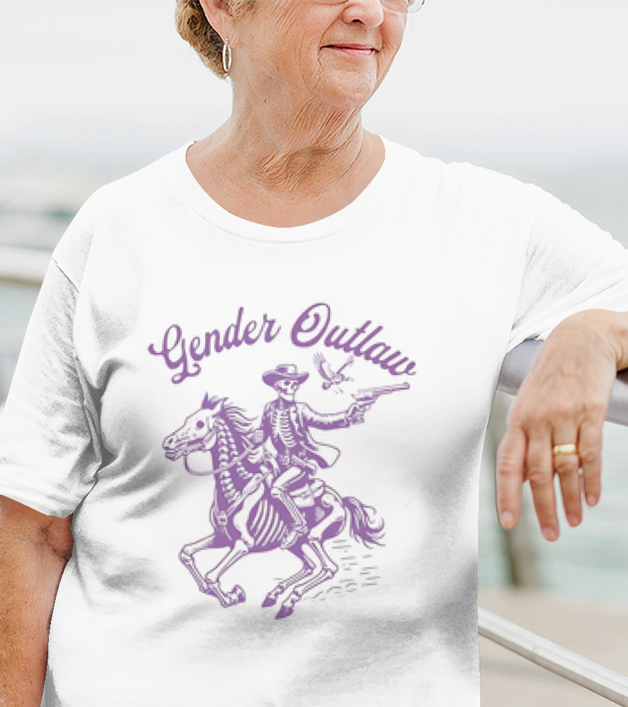 Veda Scott Gender Outlaw Skeleton Cowboy With Pistol And Bird T-Shirt