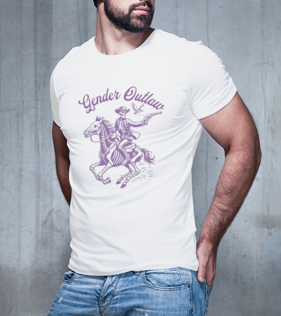 Veda Scott Gender Outlaw Skeleton Cowboy With Pistol And Bird T-Shirt