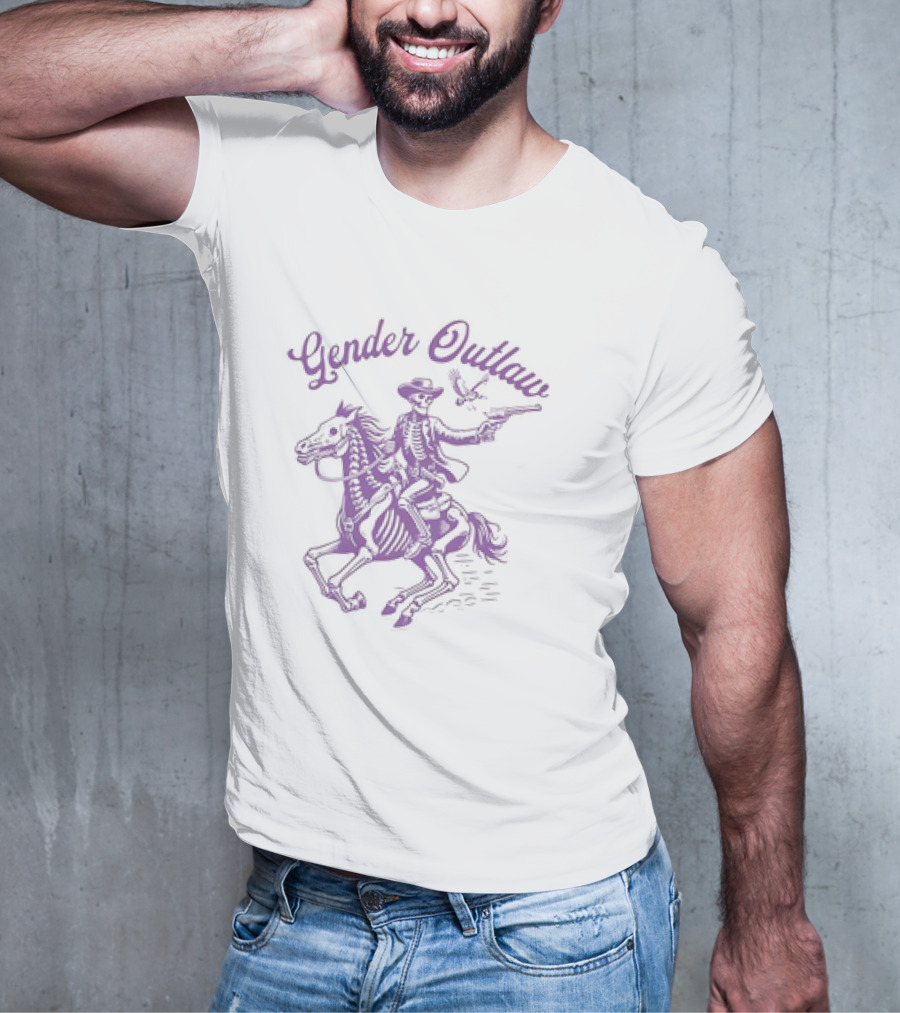 Veda Scott Gender Outlaw Skeleton Cowboy With Pistol And Bird T-Shirt