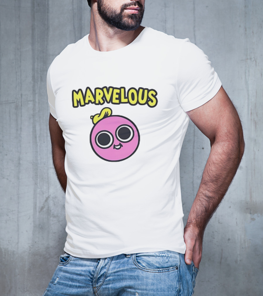 MARVELOUS Cute Pink Smiley Face With Large Eyes And Yellow Hair T-Shirt