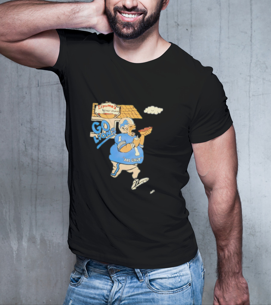 Lipuma’s Coney Island Go Lions All Grit Detroit Lions Football Player Eating Hot Dog T-Shirt