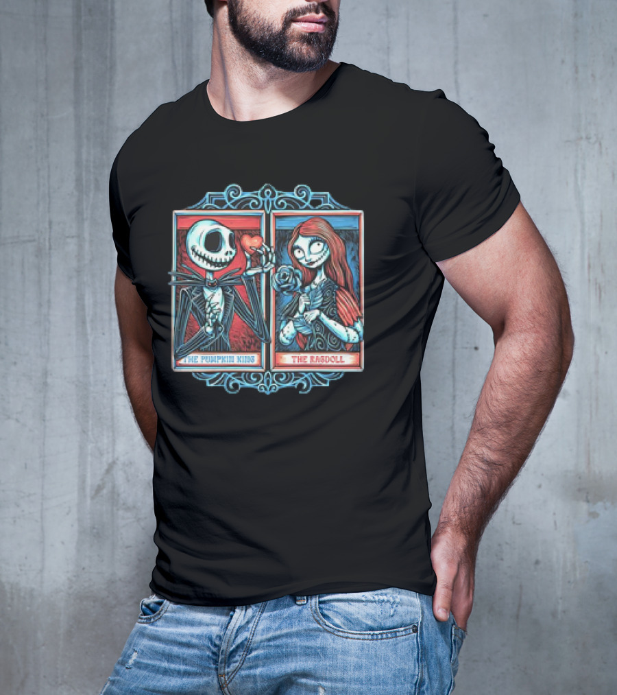 Skeleton Romance Jack Skellington The Pumpkin King And Sally The Ragdoll Heart And Rose T-Shirt