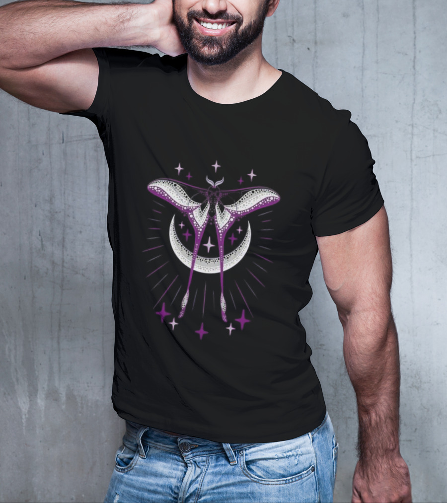 Ace Moonmoth With Crescent Moon And Radiant Stars T-Shirt