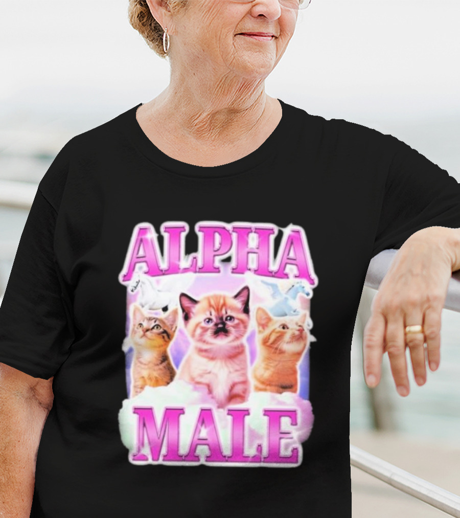 Alpha Male Cat Trio With Rainbow Unicorns And Clouds T-Shirt