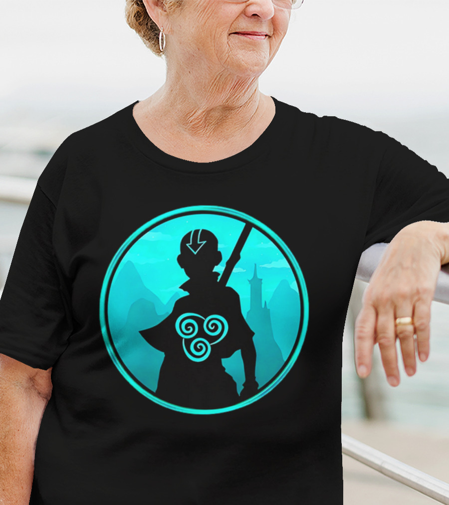 Avatar Aang Airbending Silhouette With Arrow Mark And Air Nomad Symbol T-Shirt