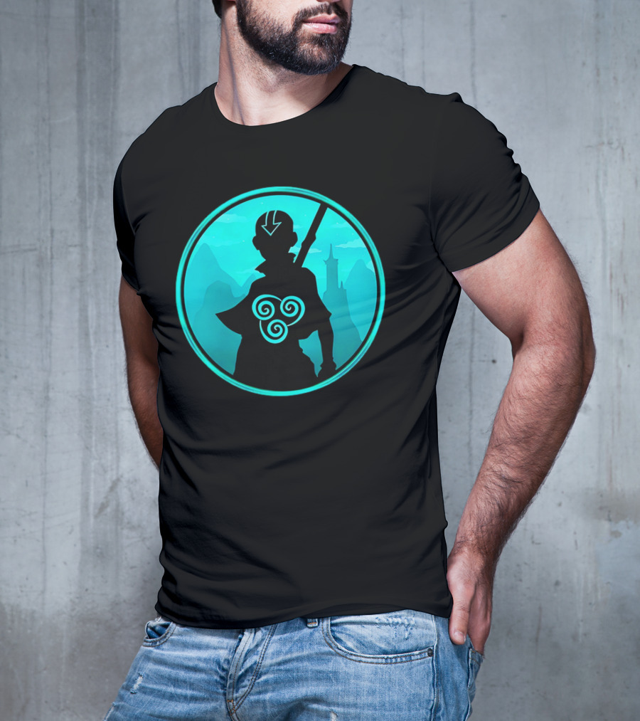 Avatar Aang Airbending Silhouette With Arrow Mark And Air Nomad Symbol T-Shirt