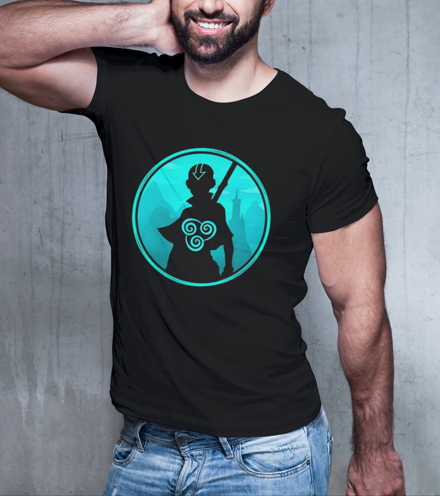 Avatar Aang Airbending Silhouette With Arrow Mark And Air Nomad Symbol T-Shirt