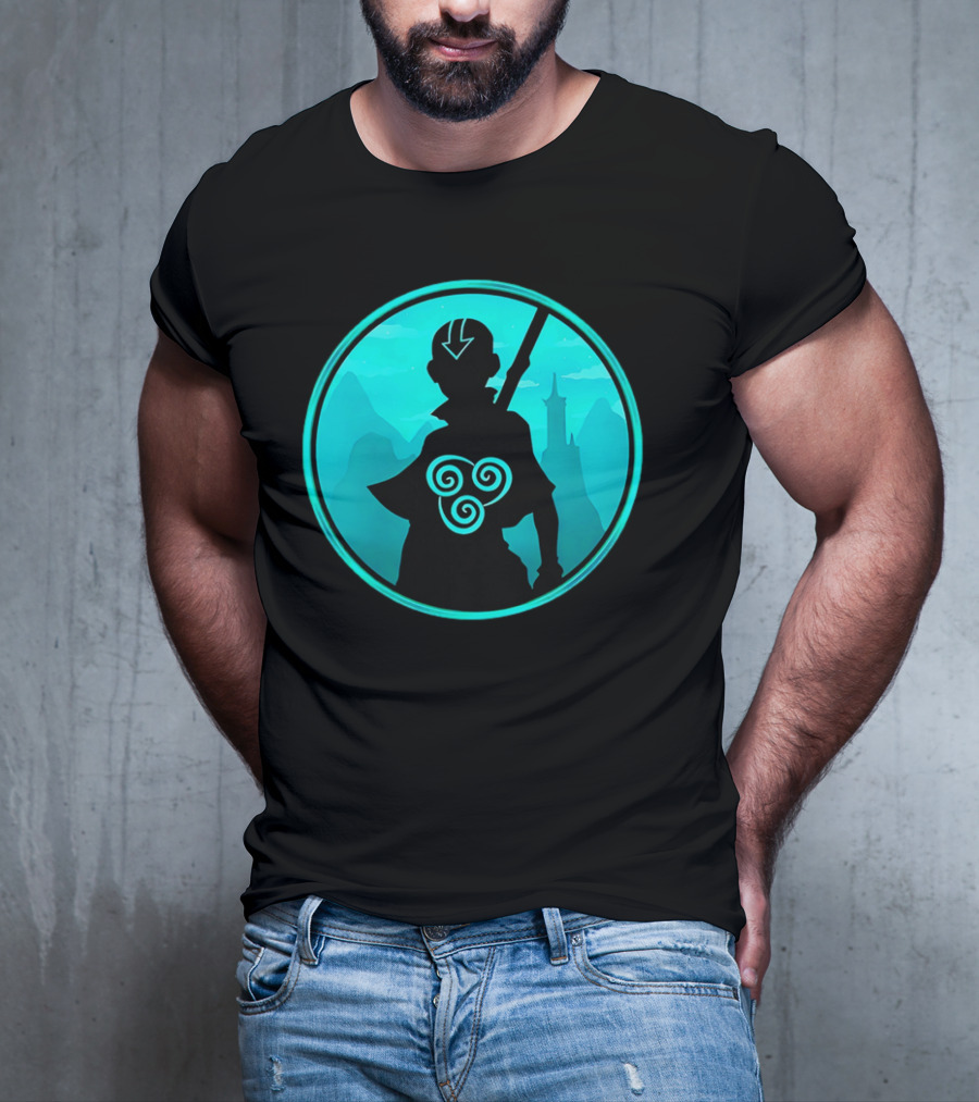 Avatar Aang Airbending Silhouette With Arrow Mark And Air Nomad Symbol T-Shirt