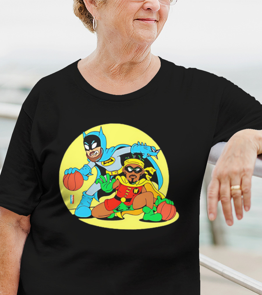 Batman And Robin Warriors Basketball Cartoon Crossover With Superhero Style T-Shirt