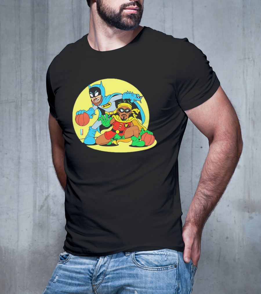 Batman And Robin Warriors Basketball Cartoon Crossover With Superhero Style T-Shirt