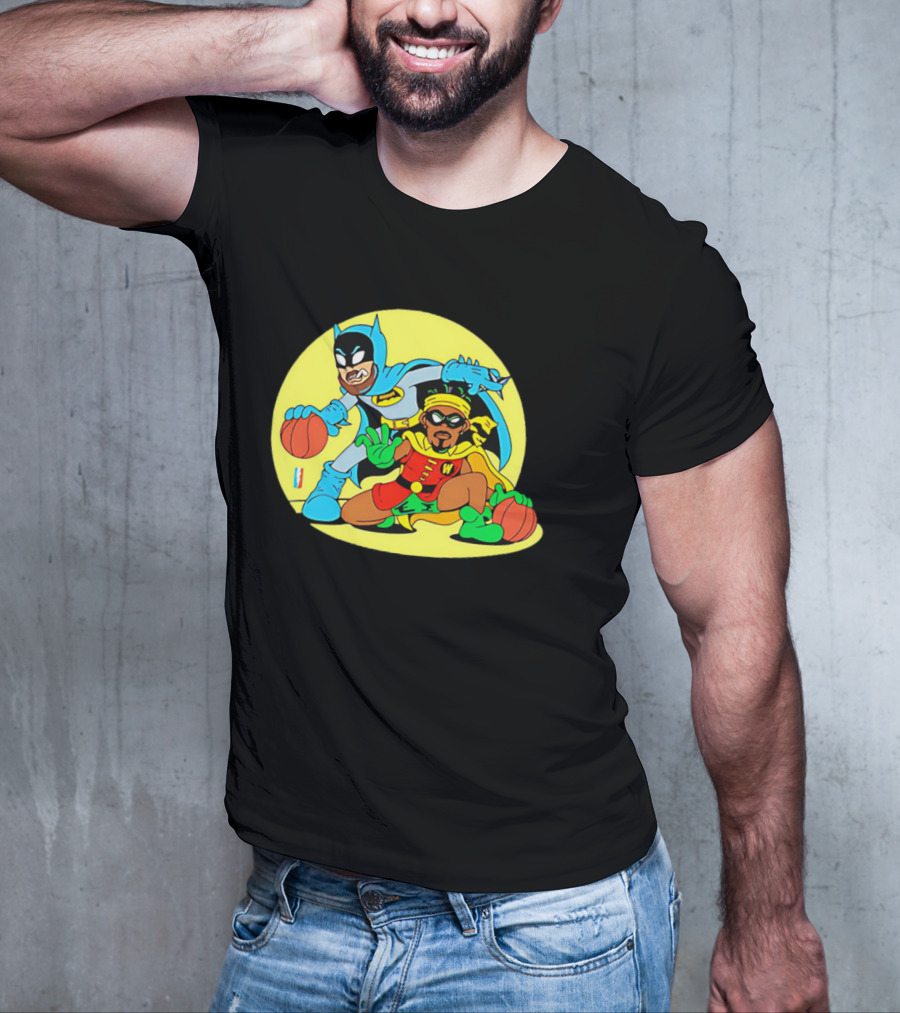 Batman And Robin Warriors Basketball Cartoon Crossover With Superhero Style T-Shirt