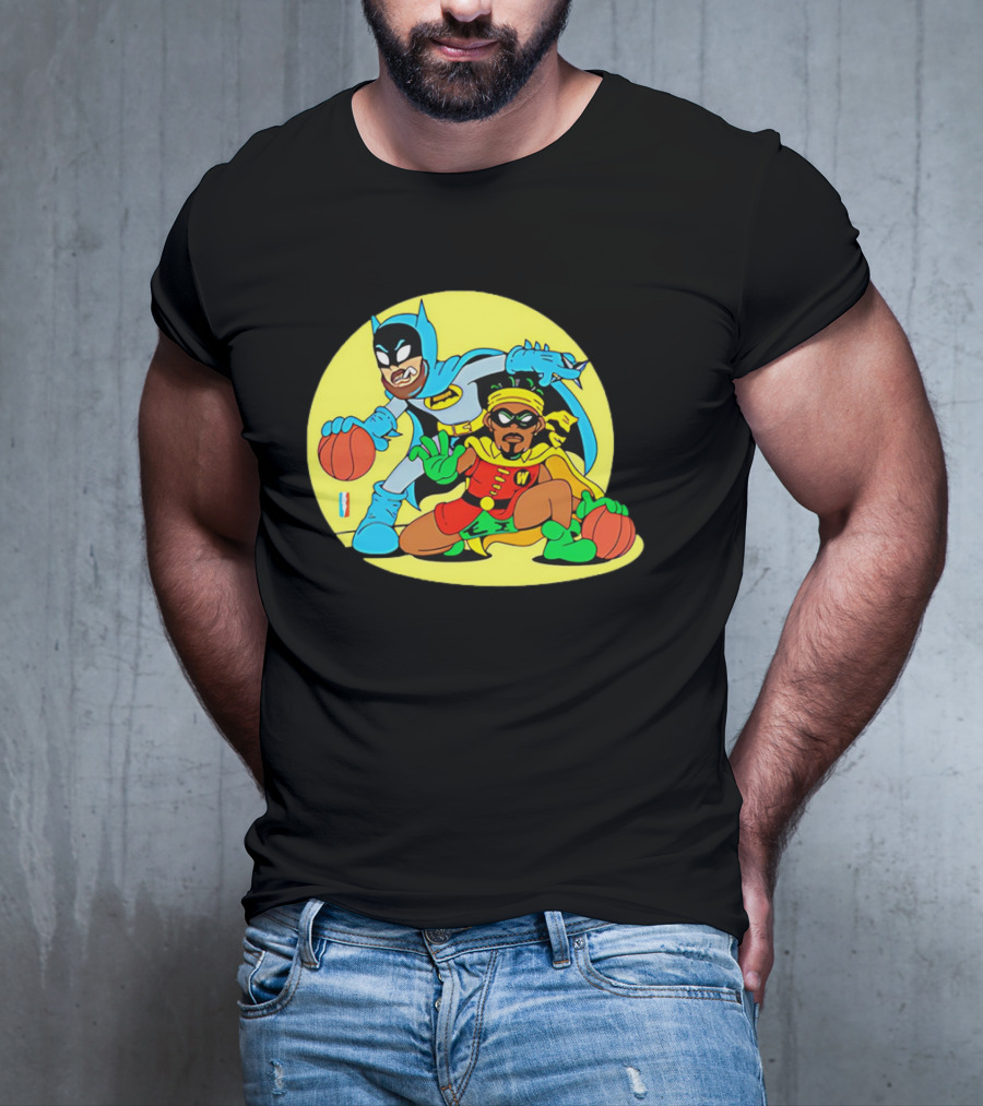 Batman And Robin Warriors Basketball Cartoon Crossover With Superhero Style T-Shirt