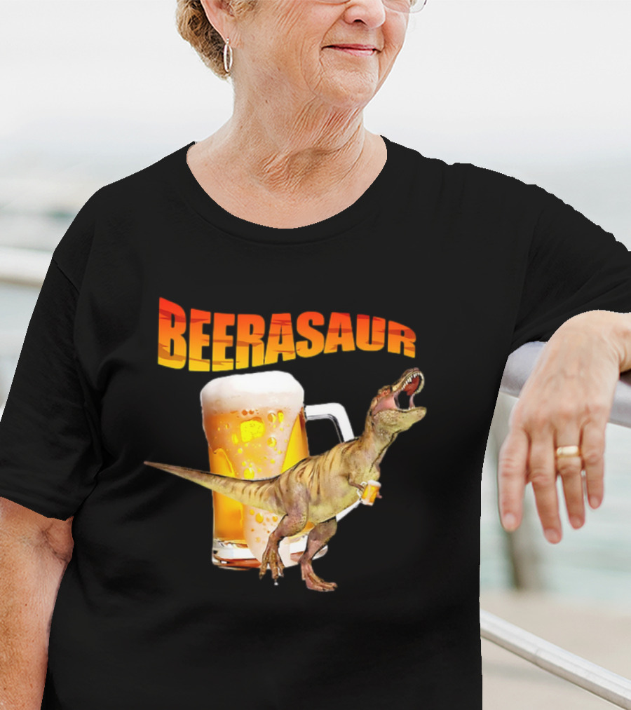 Beerasaur Dinosaur With Beer Ferocious Roar T-Shirt