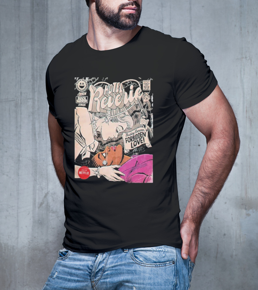 Black Mirror Comics Hotel Reverie Budding Romance Forbidden Love 2025 By Butcher Billy Netflix T-Shirt