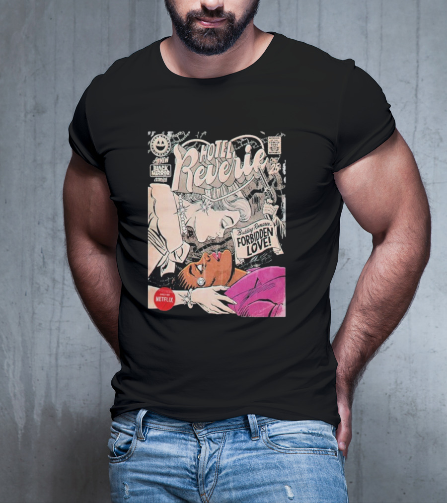 Black Mirror Comics Hotel Reverie Budding Romance Forbidden Love 2025 By Butcher Billy Netflix T-Shirt