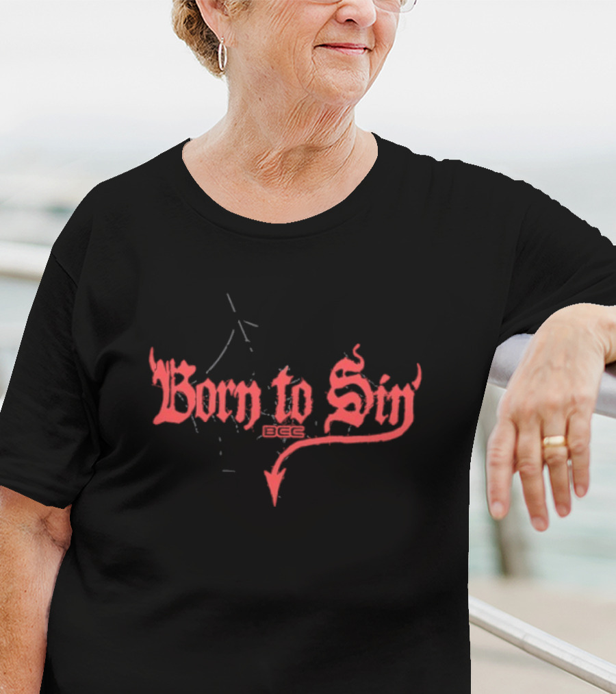 Blackcraft Cult Born To Sin Red Gothic Text With Pentagram And Arrow T-Shirt