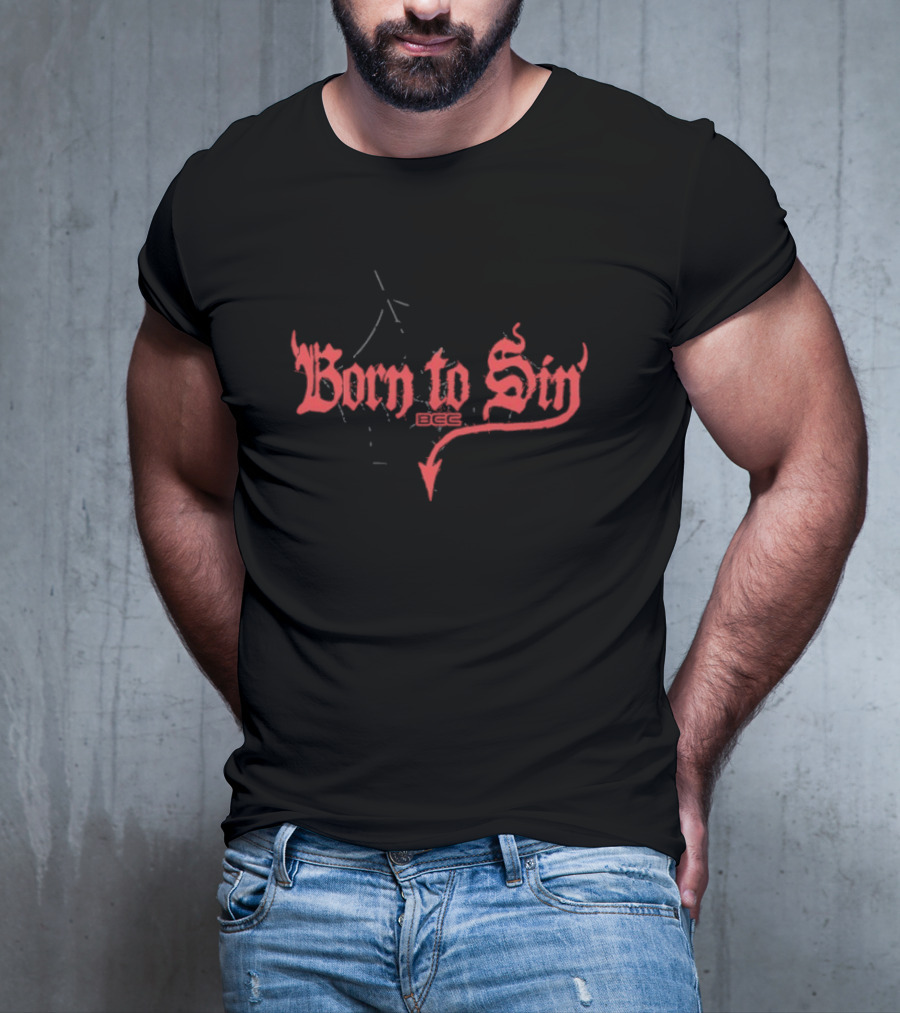 Blackcraft Cult Born To Sin Red Gothic Text With Pentagram And Arrow T-Shirt