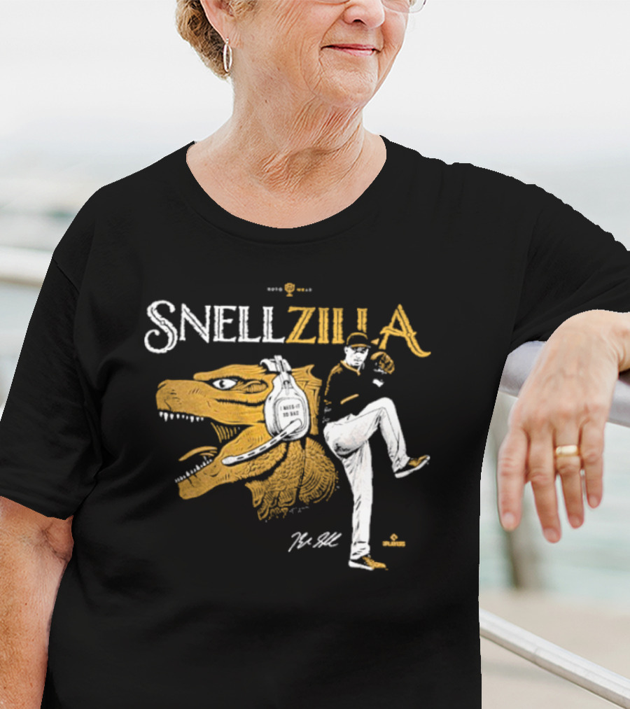 Blake Snell Snellzilla Pitching With Dinosaur Graphic Signature T-Shirt