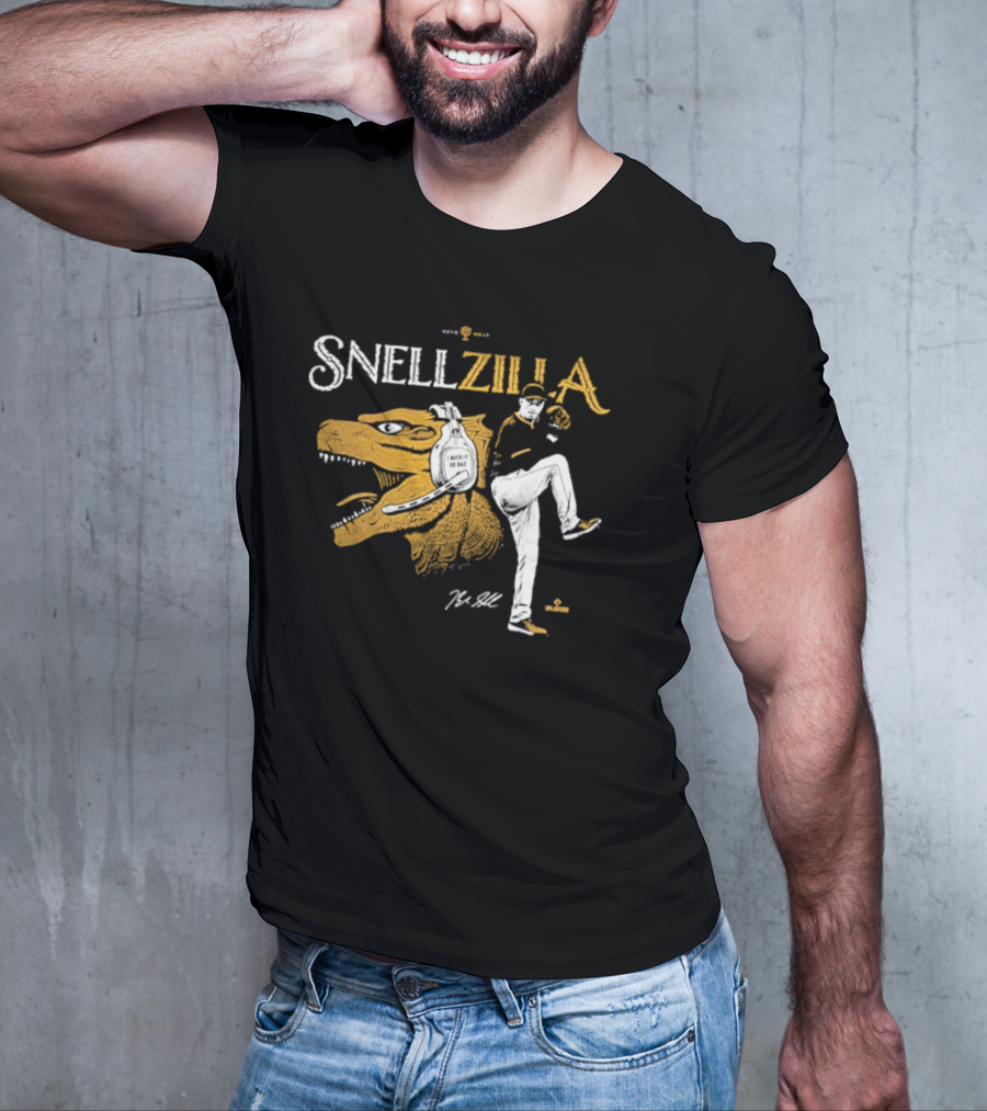 Blake Snell Snellzilla Pitching With Dinosaur Graphic Signature T-Shirt