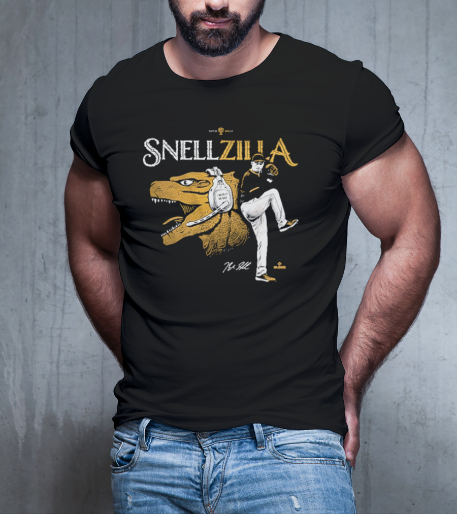 Blake Snell Snellzilla Pitching With Dinosaur Graphic Signature T-Shirt