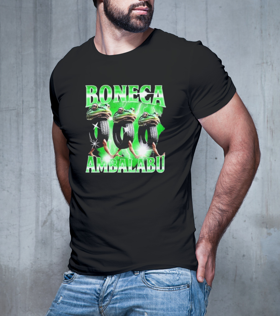 Boneca Ambalabu Frog Head With Tires And Green Lightning T-Shirt