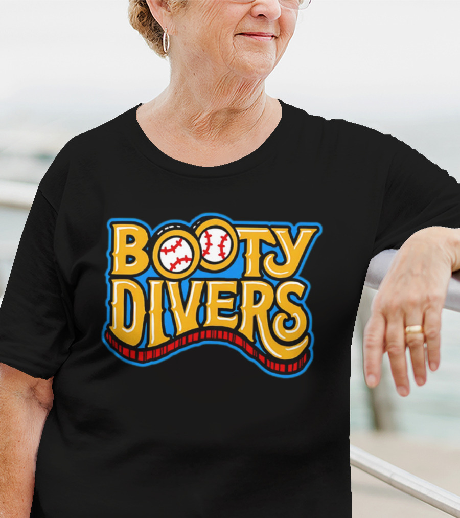Booty Divers Baseball Theme Yellow Text With Baseballs T-Shirt