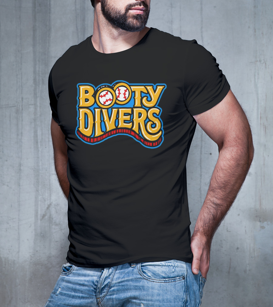 Booty Divers Baseball Theme Yellow Text With Baseballs T-Shirt