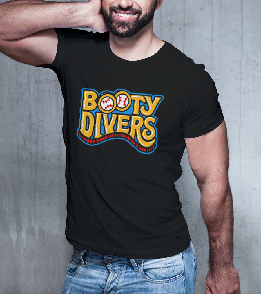 Booty Divers Baseball Theme Yellow Text With Baseballs T-Shirt