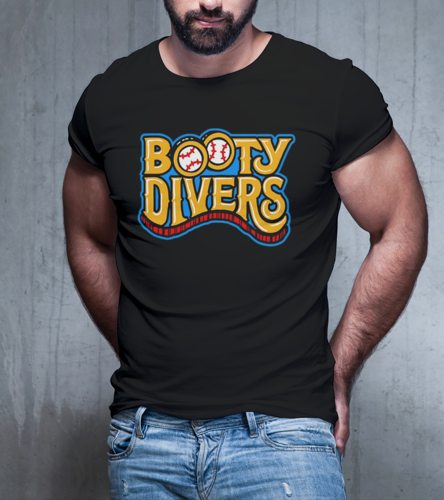Booty Divers Baseball Theme Yellow Text With Baseballs T-Shirt